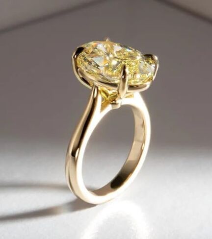 4.5 CT Canary Yellow Oval Cut Diamond Solitaire,14k Solid Yellow Gold Plated,4 Claw Prongs,2.0 MM Cathedral Band,Enagagement Ring,Gift,In Trends.size 3-12. in Saudi Arabia