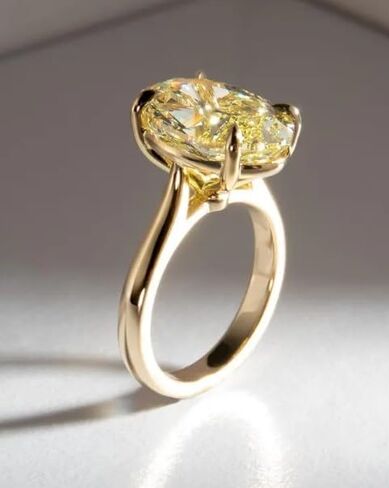 4.5 CT Canary Yellow Oval Cut Diamond Solitaire,14k Solid Yellow Gold Plated,4 Claw Prongs,2.0 MM Cathedral Band,Enagagement Ring,Gift,In Trends.size 3-12. in Saudi Arabia