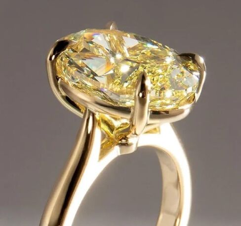 4.5 CT Canary Yellow Oval Cut Diamond Solitaire,14k Solid Yellow Gold Plated,4 Claw Prongs,2.0 MM Cathedral Band,Enagagement Ring,Gift,In Trends.size 3-12. in Saudi Arabia