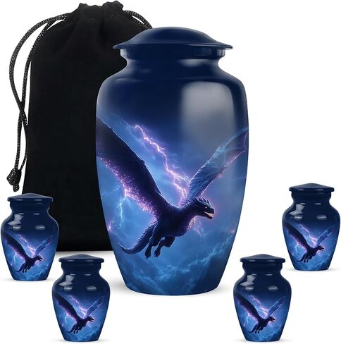 Dragon Memorial Urns for Human Ashes Adult Man Set of 2 - Blue Funeral Urns for Cremation Ashes Mother Set of 1 Large & 1 Keepsake - Cremation Urn - 10 & 3 Inch Combo in Saudi Arabia