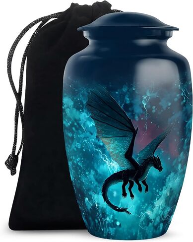 Dragon Memorial Urns for Human Ashes Adult Man Set of 2 - Blue Funeral Urns for Cremation Ashes Mother Set of 1 Large & 1 Keepsake - Cremation Urn - 10 & 3 Inch Combo in Saudi Arabia