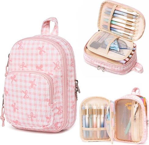 LEDAOU Pencil Case Cute Zipper Pencil Pouch Large Capacity Pencil Bag Organizer School Supplies for Girls Boys Kids (Pink Bow) in Kuwait