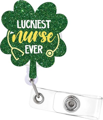 St. Patrick's Day Badge Reel Retractable with Alligator Clip Pinch Proof Acrylic Badge Clip Shamrocks Name ID Badge Holder for ER, RN, Nursing, Medical Office in Saudi Arabia