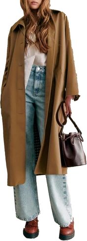 Women's Long Trench Coat Single Breasted Oversized Overcoat Classic Button Down Spring Outerwear in Kuwait