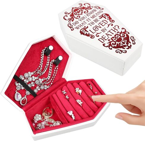 صندوق مجوهرات تابوت مخملي قوطي، حقيبة سفر منظم متعدد الاستخدامات للخواتم والقلائد والأقراط (أسود) in Kuwait