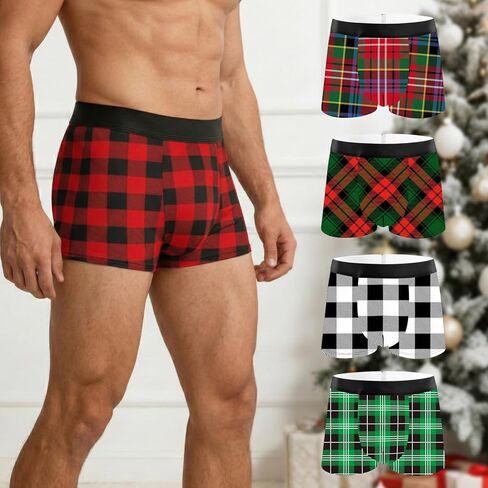 5Pcs Christmas Men's Boxer Briefs Moisture Wicking Breathable Stretch Anti-Chafe Holiday Plaid Underwear for Men in Saudi Arabia