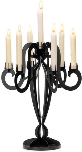 حاملات شموع الشمعدانات المعدنية السوداء ذات 7 أذرع من AIM & GGKK - حوامل شموع مستدقة أنيقة، حامل شمعدان كلاسيكي، قطعة مركزية شمعدانية مزخرفة للطاولة وديكور المنزل in Kuwait