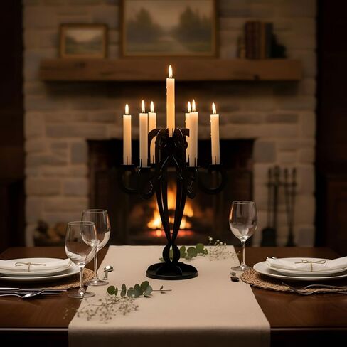 AIM & GGKK 7 Arm Black Metal Candelabra Candle Holders – Elegant Taper Candle Holders, Classic Candlestick Holder, Decorative Candelabra Centerpiece for Table & Home Decor in Saudi Arabia