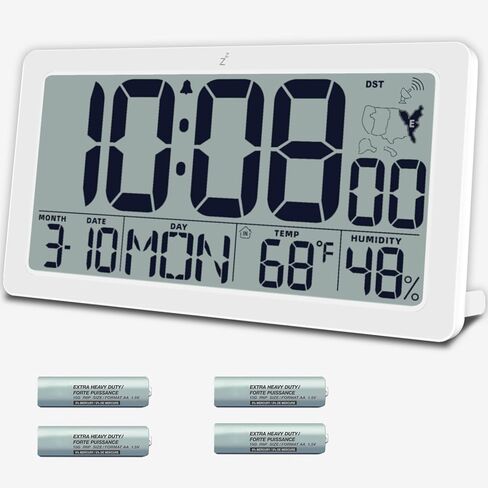 Atomic Wall Clock Battery Operated,10.5 inch Digtial Desk Clock with Temperature and Humidity,Self-Setting Alarm Clocks with 57 Ringtones,Auto DST, Large LCD Display for Seniors Batteries Included in Kuwait