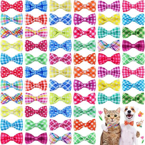 Silkfly 60 Pcs Spring Plaid Dog Collar Bow Ties Bulk Dog Bowtie Holiday Dog Accessories Puppy Bows Detachable Collar Charms for Small Medium Large Dogs Cat Grooming Supplies Pet Costume in Kuwait