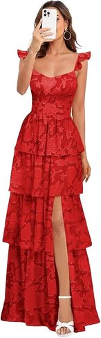 Floral Chiffon Bridesmaid Dresses for Women Long Tiered Ruffles Formal Evening Dresses with Slit in Saudi Arabia