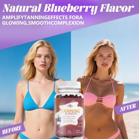 Tanning Gummies - Support a Natural Radiant Glow Year-Round - Oral Tan Support with Beta Carotene, Lycopene & Vitamins for Skin Health and Even Tone - Vegan & Sugar-Free Chews in Kuwait