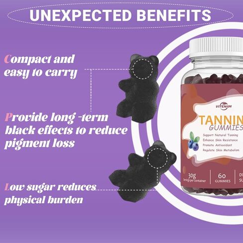 Tanning Gummies - Support a Natural Radiant Glow Year-Round - Oral Tan Support with Beta Carotene, Lycopene & Vitamins for Skin Health and Even Tone - Vegan & Sugar-Free Chews in Kuwait