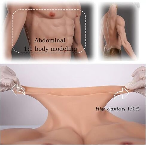 Silicone Muscle Suit Realistic Fake Abs Chest Plate with Arms Male Fake Muscle Costume for Cosplay Halloween in Saudi Arabia