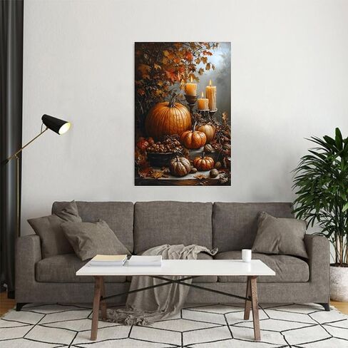Autumn Pumpkins Candles Nuts Vintage Rustic Canvas Wall Art - 12x18in Unframed Poster- Home & Office Decor for Living Room, Bedroom, Kitchen & Cafe in Saudi Arabia