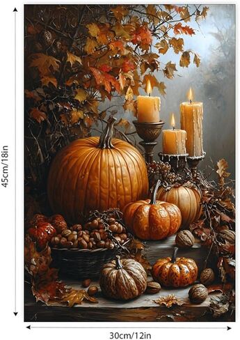 Autumn Pumpkins Candles Nuts Vintage Rustic Canvas Wall Art - 12x18in Unframed Poster- Home & Office Decor for Living Room, Bedroom, Kitchen & Cafe in Saudi Arabia