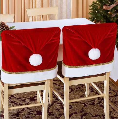 Boao 4 Pcs Christmas Chair Covers Santa Claus Hat Dining Chair Slipcovers Velvet Xmas Seat Back Covers Protector for Christmas Holiday Kitchen Festival Decoration in Saudi Arabia