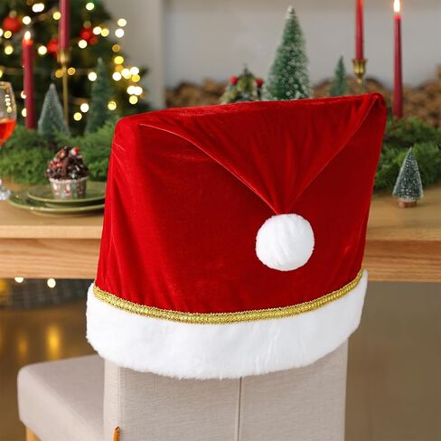 Boao 4 Pcs Christmas Chair Covers Santa Claus Hat Dining Chair Slipcovers Velvet Xmas Seat Back Covers Protector for Christmas Holiday Kitchen Festival Decoration in Saudi Arabia