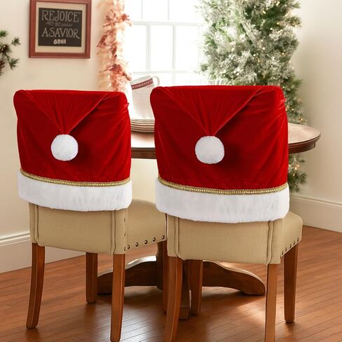 Boao 4 Pcs Christmas Chair Covers Santa Claus Hat Dining Chair Slipcovers Velvet Xmas Seat Back Covers Protector for Christmas Holiday Kitchen Festival Decoration in Saudi Arabia