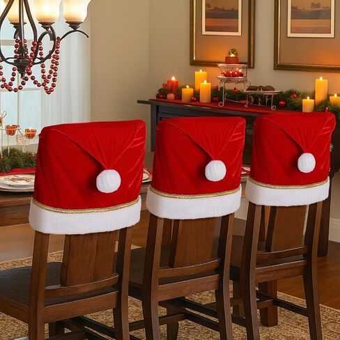 Boao 4 Pcs Christmas Chair Covers Santa Claus Hat Dining Chair Slipcovers Velvet Xmas Seat Back Covers Protector for Christmas Holiday Kitchen Festival Decoration in Saudi Arabia