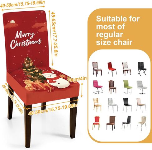 Santa Claus Snowman Christmas Chair Covers Set of 4, Red Holiday Dining Chair Slipcovers with Gifts Christmas Tree, Washable Stretch Fabric Chair Protectors for Kitchen Dining Room Decor in Saudi Arabia