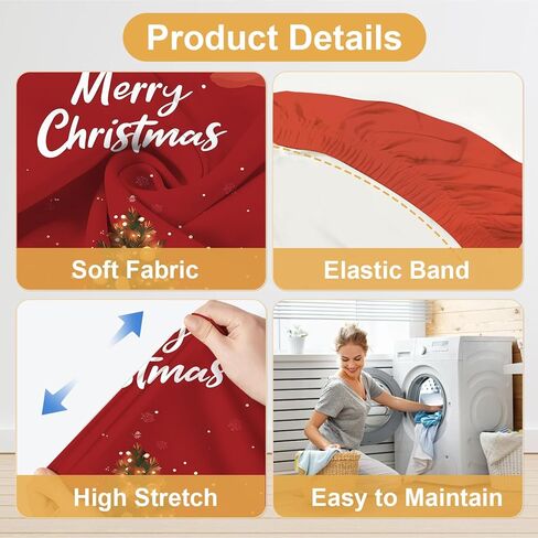 Santa Claus Snowman Christmas Chair Covers Set of 4, Red Holiday Dining Chair Slipcovers with Gifts Christmas Tree, Washable Stretch Fabric Chair Protectors for Kitchen Dining Room Decor in Saudi Arabia