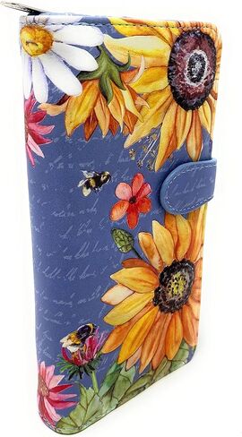 Shag Wear Sunflower Large Wallet Vegan Faux Leather Floral Design Clutch with Card Slots Bill Compartments ID Window and Zippered Coin Pocket Slate Grey 7" in Saudi Arabia