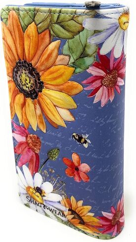 Shag Wear Sunflower Large Wallet Vegan Faux Leather Floral Design Clutch with Card Slots Bill Compartments ID Window and Zippered Coin Pocket Slate Grey 7" in Saudi Arabia