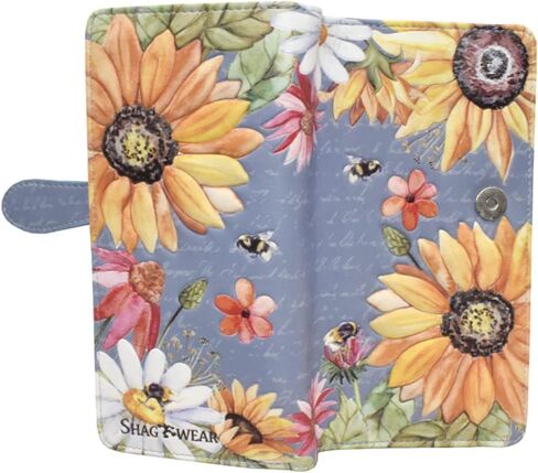 Shag Wear Sunflower Large Wallet Vegan Faux Leather Floral Design Clutch with Card Slots Bill Compartments ID Window and Zippered Coin Pocket Slate Grey 7" in Saudi Arabia