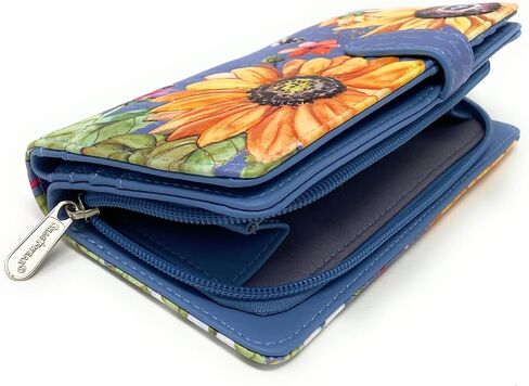 Shag Wear Sunflower Large Wallet Vegan Faux Leather Floral Design Clutch with Card Slots Bill Compartments ID Window and Zippered Coin Pocket Slate Grey 7" in Saudi Arabia