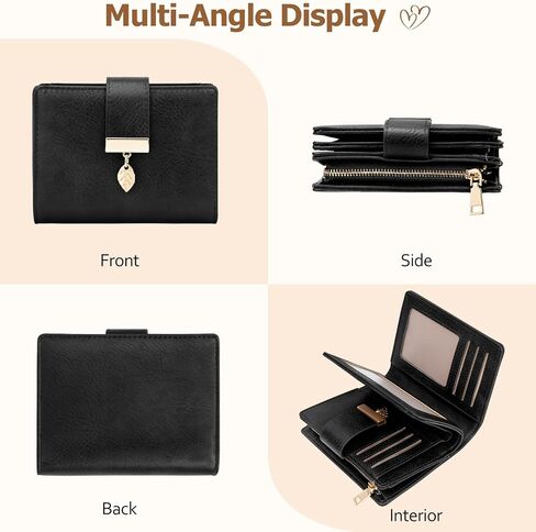 Genuine Leather Wallet for Women RFID Blocking Bifold with Zipper Pocket & ID Window (Black) in Saudi Arabia