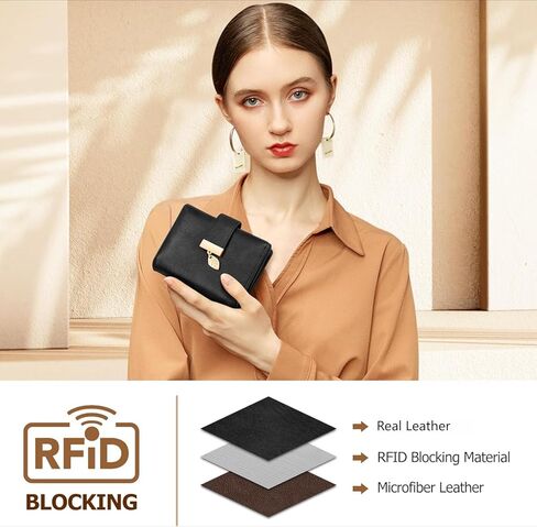 Genuine Leather Wallet for Women RFID Blocking Bifold with Zipper Pocket & ID Window (Black) in Saudi Arabia