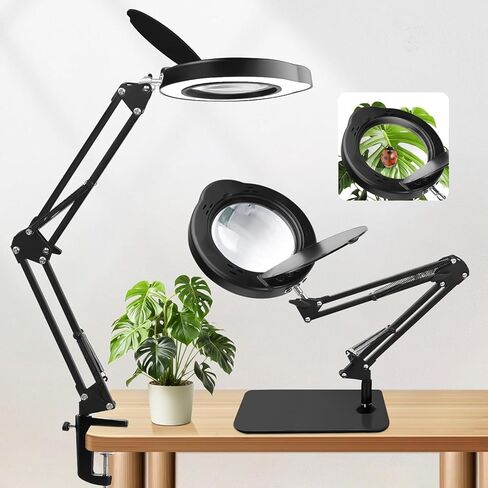 10X Desk Magnifying Glass with Light and Stand,Real Glass LED Lighted Magnifier,5 Color Modes Stepless Dimmable,Hands Free Metal Desk Lamp for Craft Reading Painting Hobby Close Work in Saudi Arabia