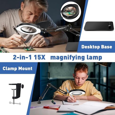 10X Desk Magnifying Glass with Light and Stand,Real Glass LED Lighted Magnifier,5 Color Modes Stepless Dimmable,Hands Free Metal Desk Lamp for Craft Reading Painting Hobby Close Work in Saudi Arabia