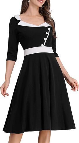 IDOPIP Women 1950s Vintage Stripe Swing Dress Halloween Costume Audrey Hepburn Style Cosplay Outfit Cocktail Party Midi Dress in Saudi Arabia