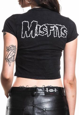 Affliction Misfits Women's Crop Top T-Shirt, Black with Skull Graphic, Short Sleeve in Saudi Arabia