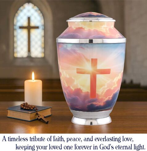 Monarch Cross Cremation Urn – Religious Adult Urn for Human Ashes up to 200 lbs – Christian Funeral & Memorial Urn with Sunset Cross Design – Metal Urn for Men and Women (Large) in Saudi Arabia