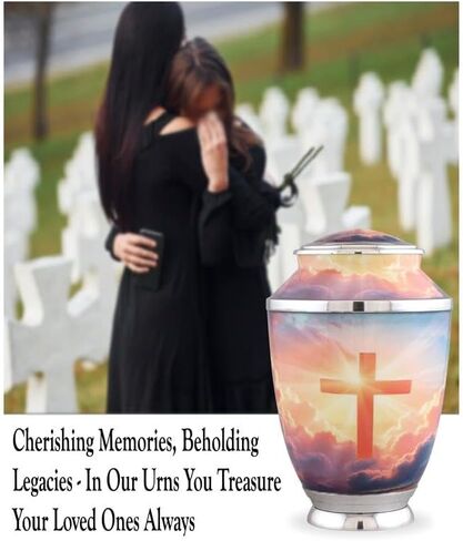 Monarch Cross Cremation Urn – Religious Adult Urn for Human Ashes up to 200 lbs – Christian Funeral & Memorial Urn with Sunset Cross Design – Metal Urn for Men and Women (Large) in Saudi Arabia