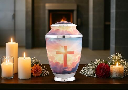 Monarch Cross Cremation Urn – Religious Adult Urn for Human Ashes up to 200 lbs – Christian Funeral & Memorial Urn with Sunset Cross Design – Metal Urn for Men and Women (Large) in Saudi Arabia