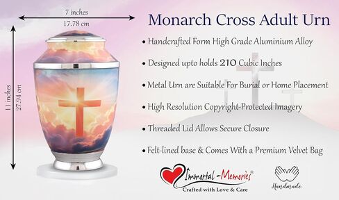 Monarch Cross Cremation Urn – Religious Adult Urn for Human Ashes up to 200 lbs – Christian Funeral & Memorial Urn with Sunset Cross Design – Metal Urn for Men and Women (Large) in Saudi Arabia