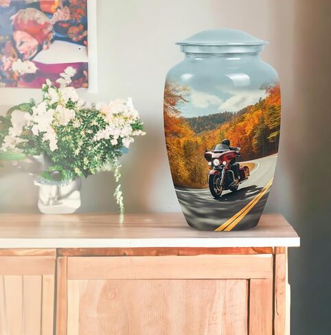 Motorcycle Urn - Blue Urn - Guardian Memorial Urn - Protective for Human Ashes - 10 Inch, 1 Pc Memorial Gifts for Adult Cremains Box in Saudi Arabia