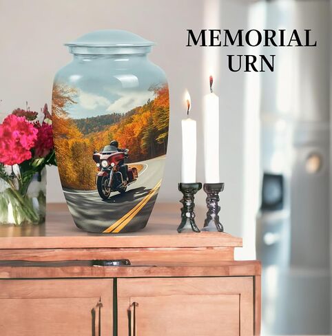 Motorcycle Urn - Blue Urn - Guardian Memorial Urn - Protective for Human Ashes - 10 Inch, 1 Pc Memorial Gifts for Adult Cremains Box in Saudi Arabia