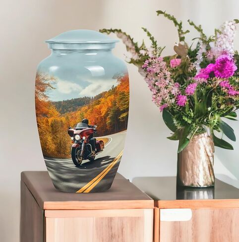 Motorcycle Urn - Blue Urn - Guardian Memorial Urn - Protective for Human Ashes - 10 Inch, 1 Pc Memorial Gifts for Adult Cremains Box in Saudi Arabia