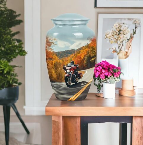 Motorcycle Urn - Blue Urn - Guardian Memorial Urn - Protective for Human Ashes - 10 Inch, 1 Pc Memorial Gifts for Adult Cremains Box in Saudi Arabia