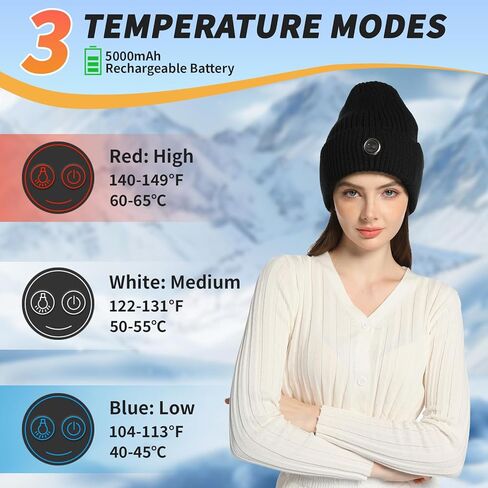 Heated Hat, Electric Rechargeable Battery Heated Hat for Women, Rechargeable Warm Winter Cap for Outdoor Sports (Black) in Saudi Arabia