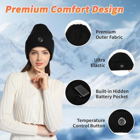 Heated Hat, Electric Rechargeable Battery Heated Hat for Women, Rechargeable Warm Winter Cap for Outdoor Sports (Black) in Saudi Arabia