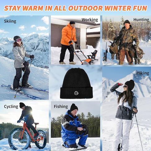 Heated Hat, Electric Rechargeable Battery Heated Hat for Women, Rechargeable Warm Winter Cap for Outdoor Sports (Black) in Saudi Arabia