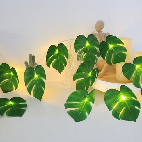 WEISPARK 20 LED Palm Leaves String Lights, Tropical Artificial Monstera Leaf Wall Hanging Vine for Hawaiian Luau Party Jungle Theme Beach Birthday Home Decorations in Saudi Arabia