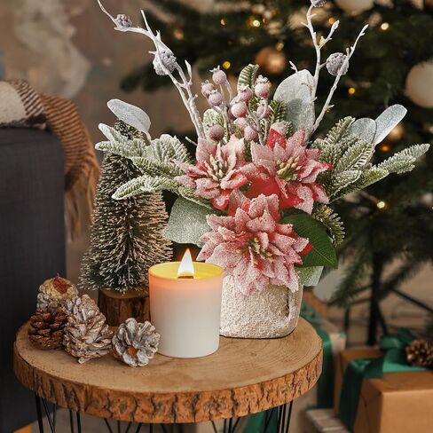 Artificial Poinsettias Christmas Flowers with Red Berry Pine Cone Branches Linen Base,12" Faux Poinsettias Plants for Home Office Table Fireplace Winter Indoor Christmas Decorations Red in Saudi Arabia