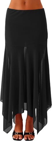 Hafailia Flowy Maxi Skirts for Women 2026 - Casual Low Rise Elastic Waist Long Mesh Asymmetrical Skirt in Kuwait